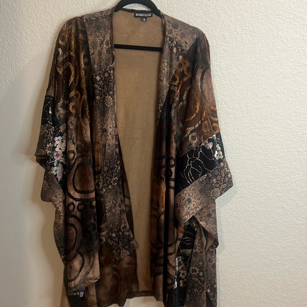 The Pyramid Collection Open Front abstract floral boho stitched Cardigan WM Med